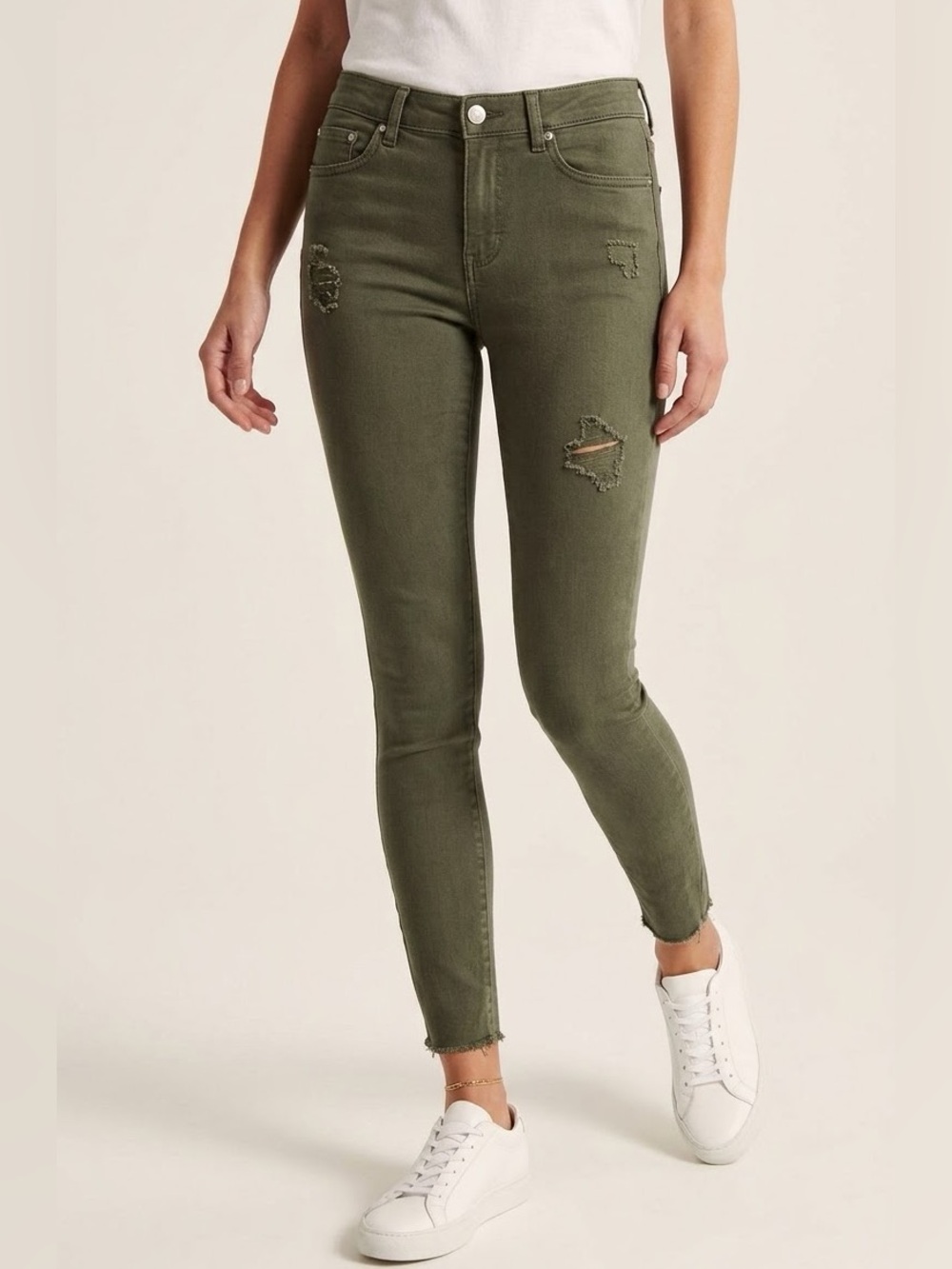 Tractr Olive Green Distressed Ankle Skinny Jeans Fall Winter